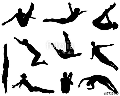 500x400 Jumping People Into The Water, Silhouette Stock Image And Royalty