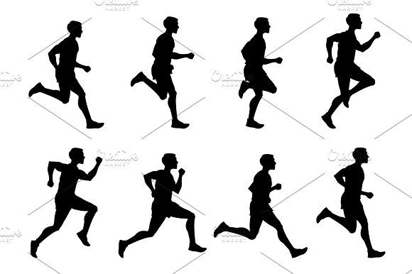 580x386 Jogging Man, Running Athlete, Runner Vector Silhouettes Set By
