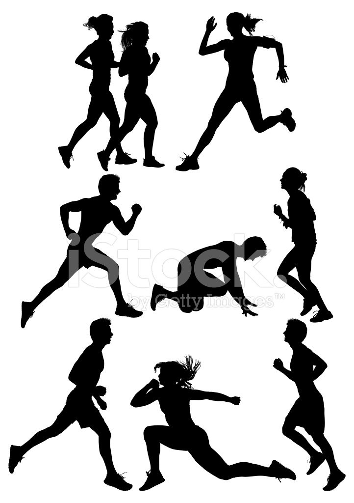 722x1024 Multiple Silhouettes Of People Running Stock Vector