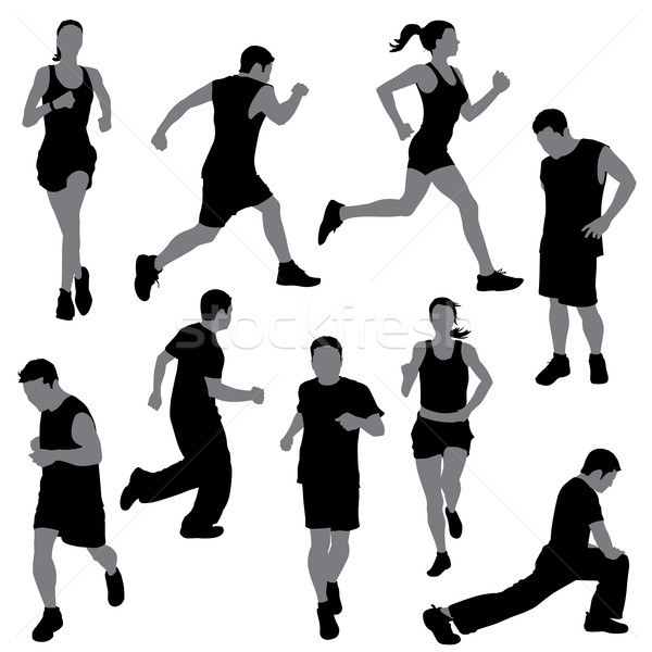 600x600 Group Of People In Silhouettes Running Or Jogging Vector