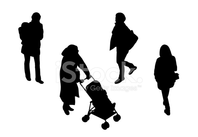 635x440 People Walking Top View Silhouettes Set 3 Stock Photos