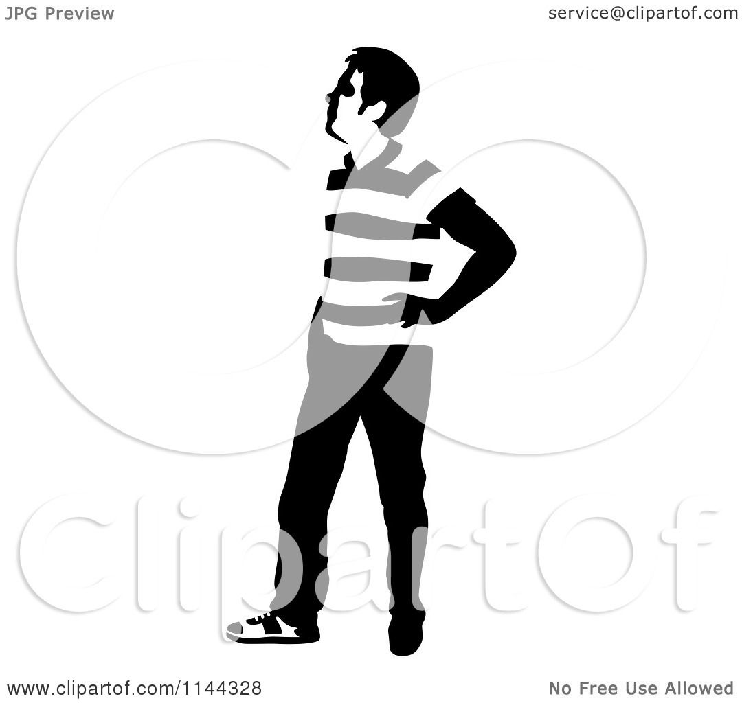 1080x1024 Clipart Of A Black And White Young Man Standing And Waiting 2
