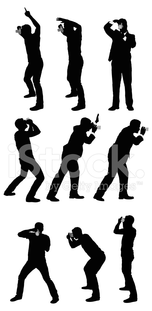 501x1024 Multiple Silhouettes Of A Photographer Stock Vector