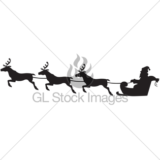 325x325 Silhouette Santa Riding On Reindeer Sleigh Gl Stock Images