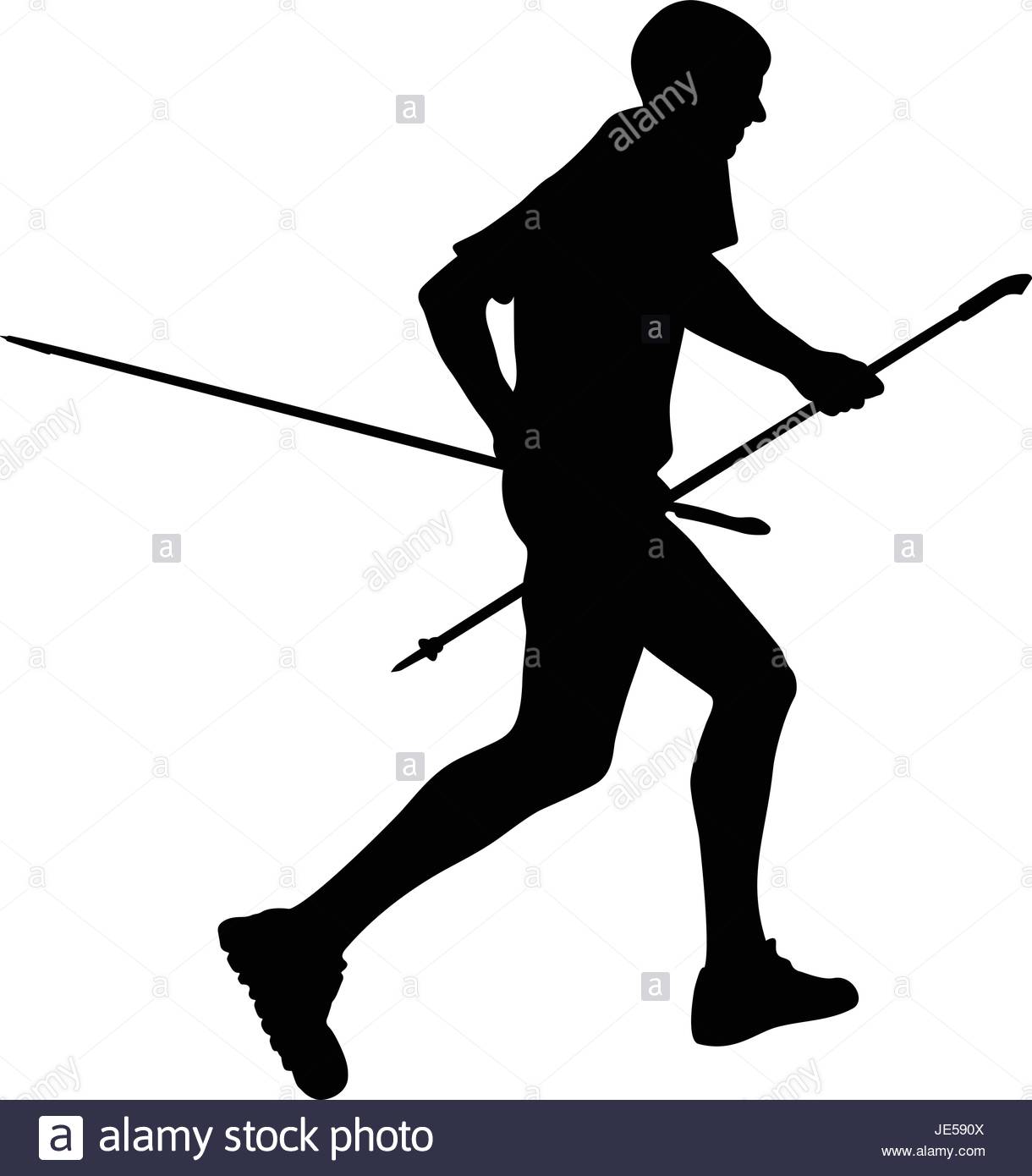 1220x1390 Side View Black Silhouette Male Runner With Trekking Poles Running