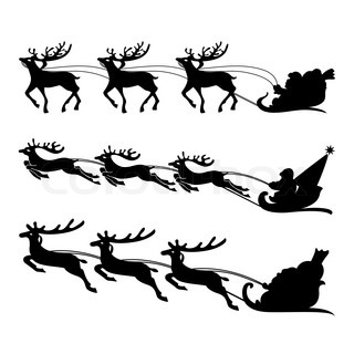 320x320 Santa Claus Rides In A Sleigh Reindeer On Blue Background Stock