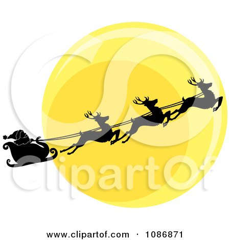 450x470 Clipart Silhouetted Santa Sleigh And Flying Reindeer Against