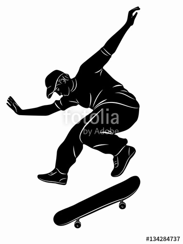 375x500 Silhouette Of Skateboarder, Vector Draw Stock Image And Royalty