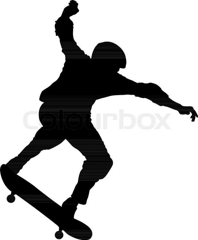 660x800 Black Silhouette Of An Athlete Skateboarder In A Jump. Stock