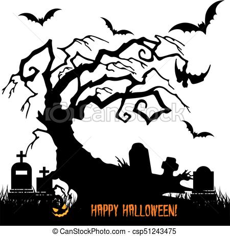 450x462 Holiday Halloween, Silhouette Scary Tree Without Leaves