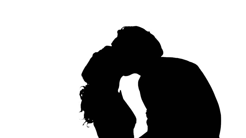 854x480 Portrait Of Two People Kissing. Silhouette. White