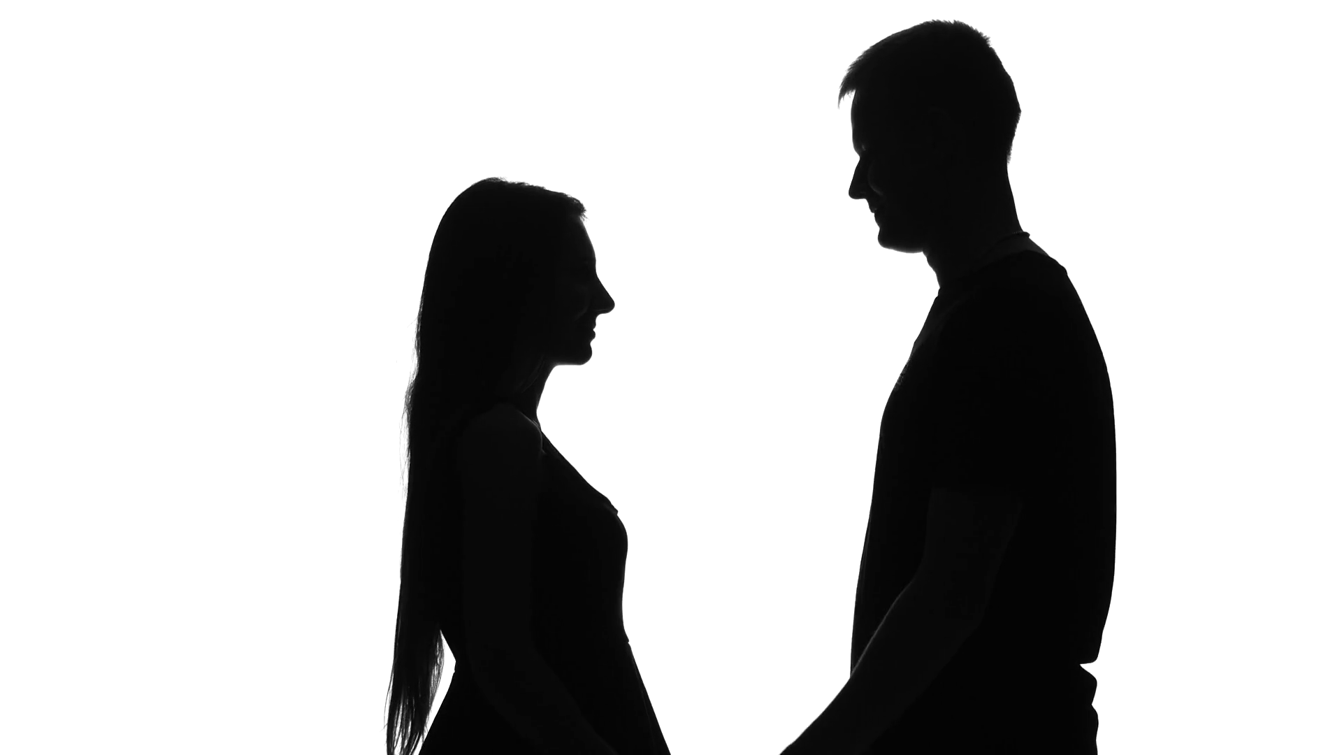 1920x1080 Two Lovers Embracing And Kissing. Love. Silhouette. White Stock