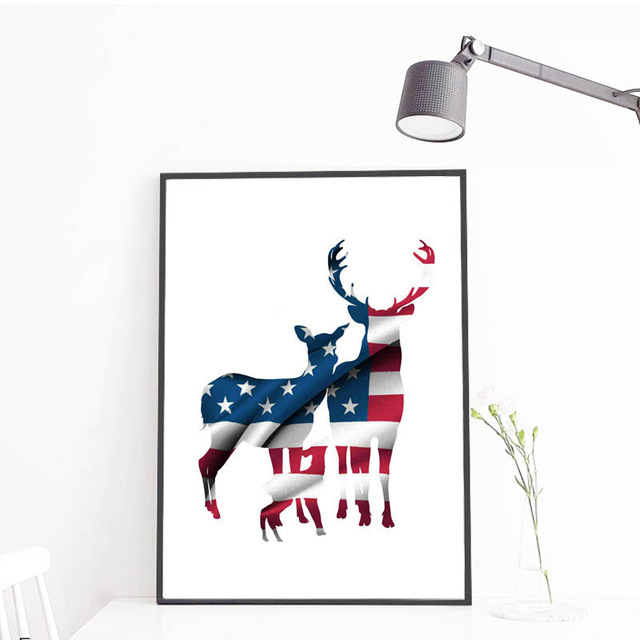 640x640 Silhouette Of Deer With Flag Of U.s.a Canvas Art Print Poster