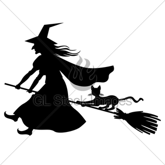 325x325 Silhouette Witch With Broom Gl Stock Images