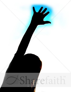 299x388 Female Hand Raise With Blue Shadow Praise Clipart