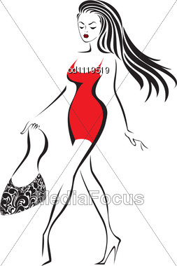 253x380 Stock Photo Silhouette Slender Woman Running Red Dress