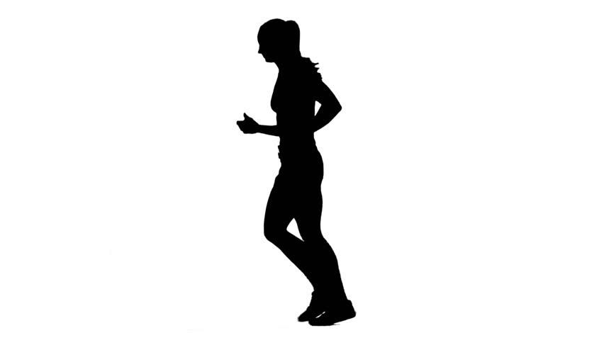 852x480 Woman Running In Sport Clothing. Side View. Silhouette. White