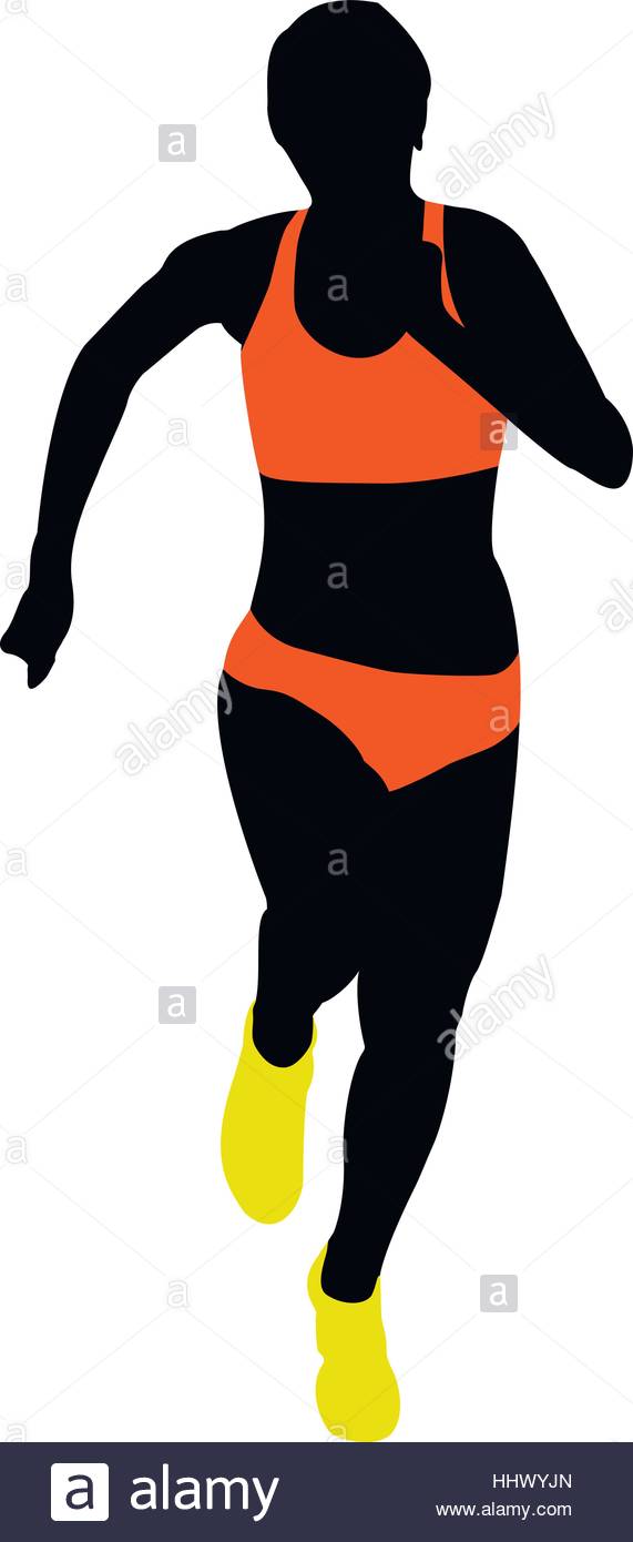 571x1390 Black Silhouette Young Woman Athlete Runner Running Stock Vector