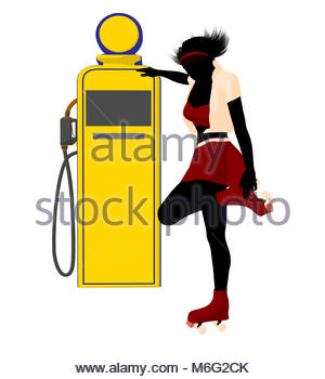 300x350 Girl On Roller Skates Standing Near Gas Pump Silhouette On