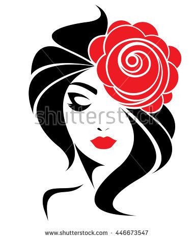 381x470 Long Hair Style Icon, Logo Women Face On White Background, Vector