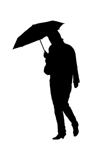 339x509 Silhouette Of A Woman With An Umbrella Premium Clipart