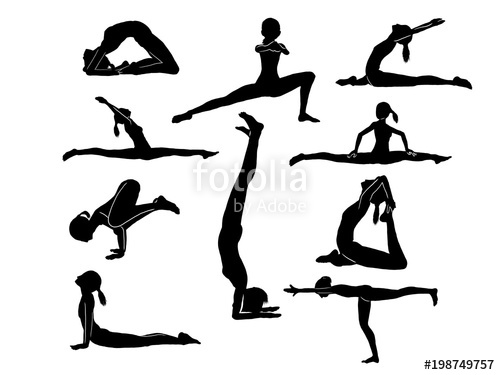 500x375 Collection Of Silhouette Women Yoga Poses On White Stock Image