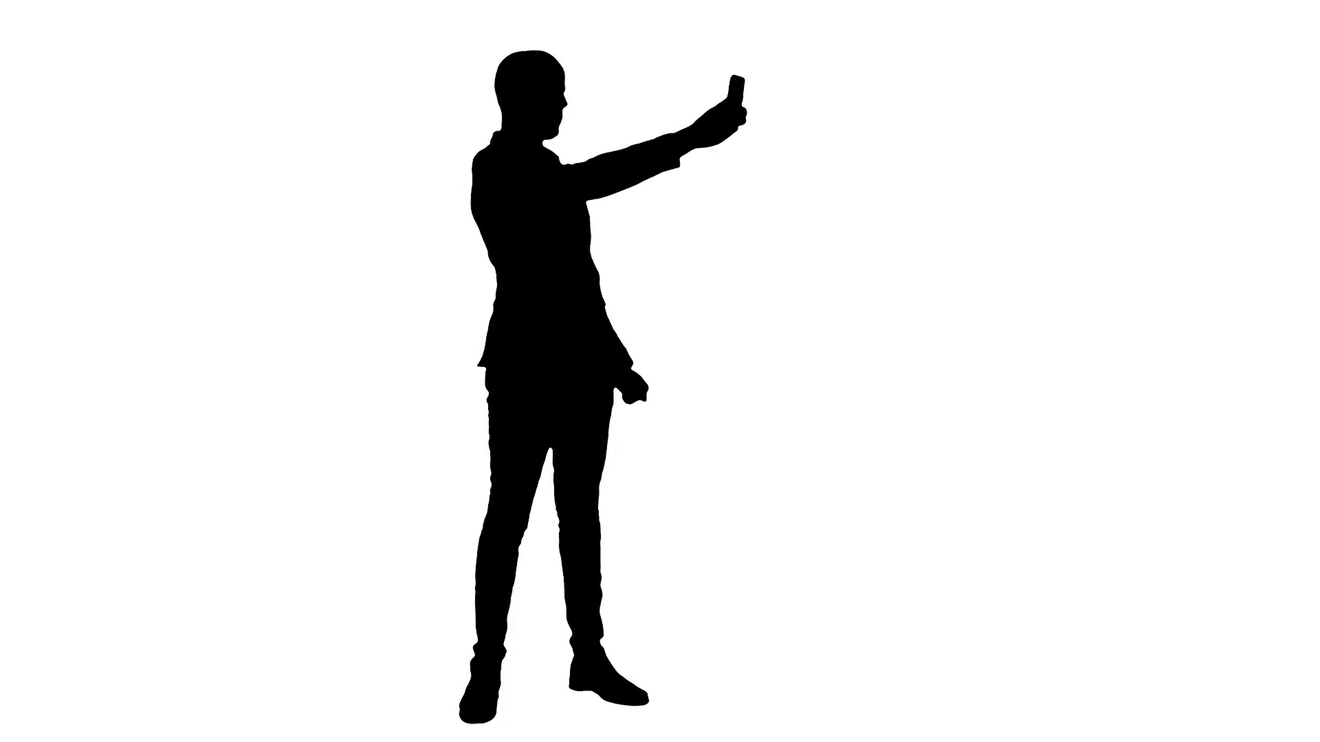1920x1080 Silhouette Young Man In Suit Taking Selfies On The Phone Stock