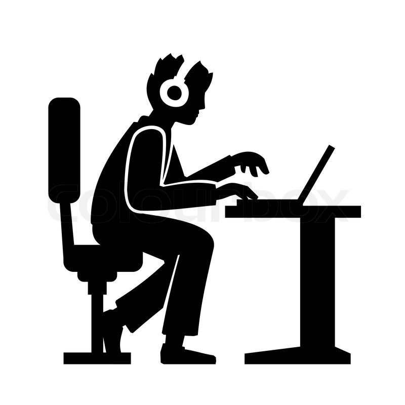800x800 Programmer Silhouette Working On His Computer. Vector Illustration