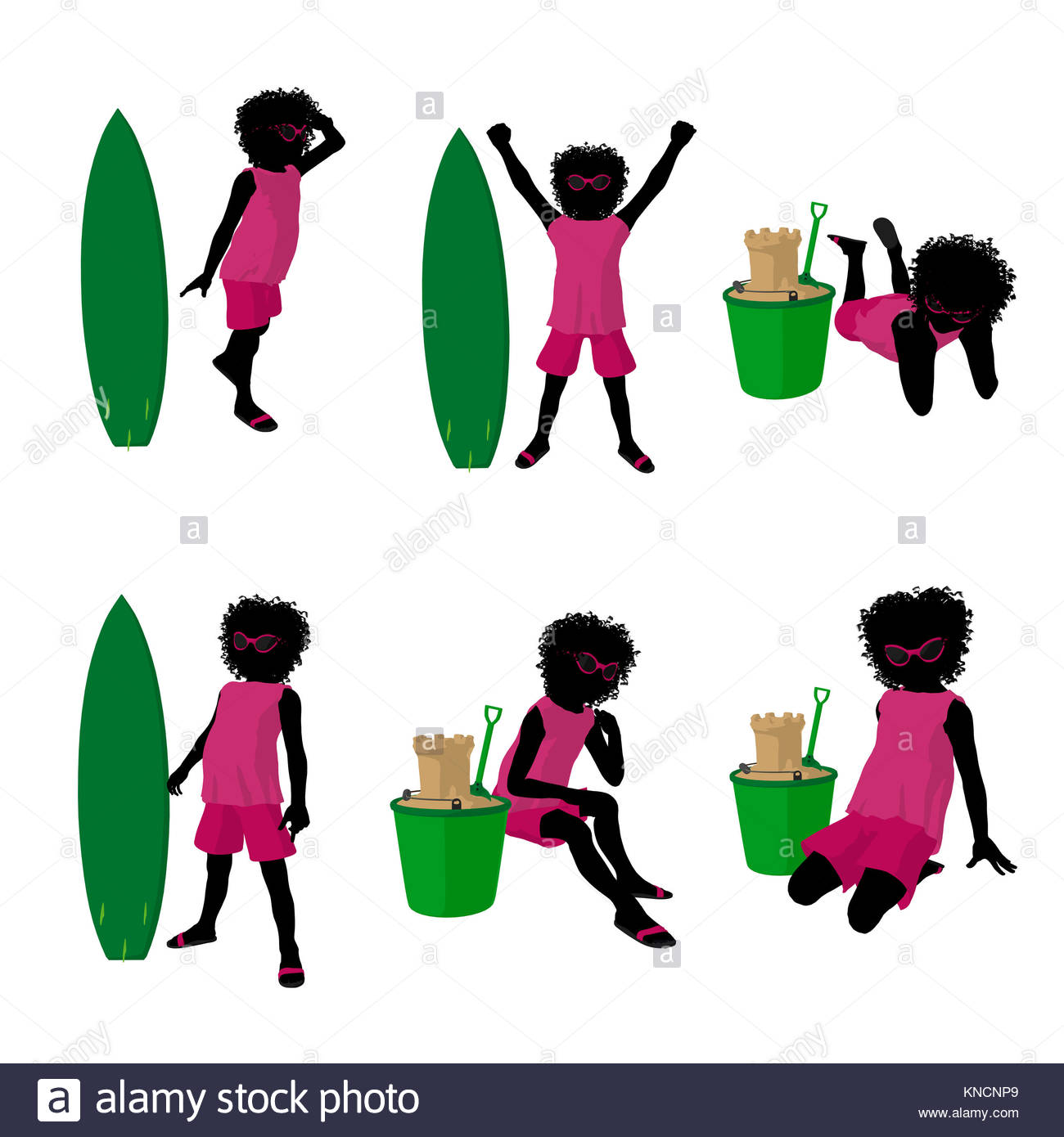 1300x1390 African American Beach Girl With Surfboard Illustration Silhouette