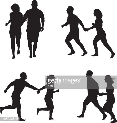 404x424 Silhouette Of A Couple Running Premium Clipart