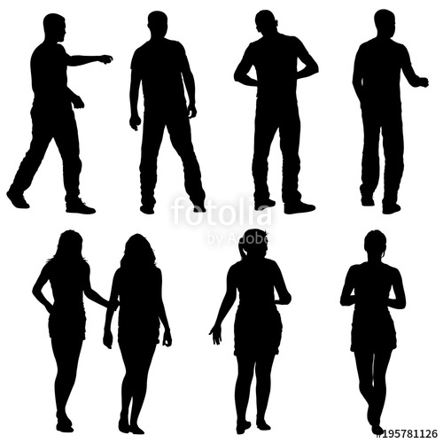 500x500 Black Silhouette Group Of People Standing In Various Poses Stock
