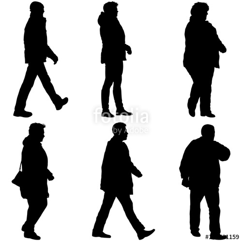 500x500 Set Silhouette Of People Walking On White Background Stock Image