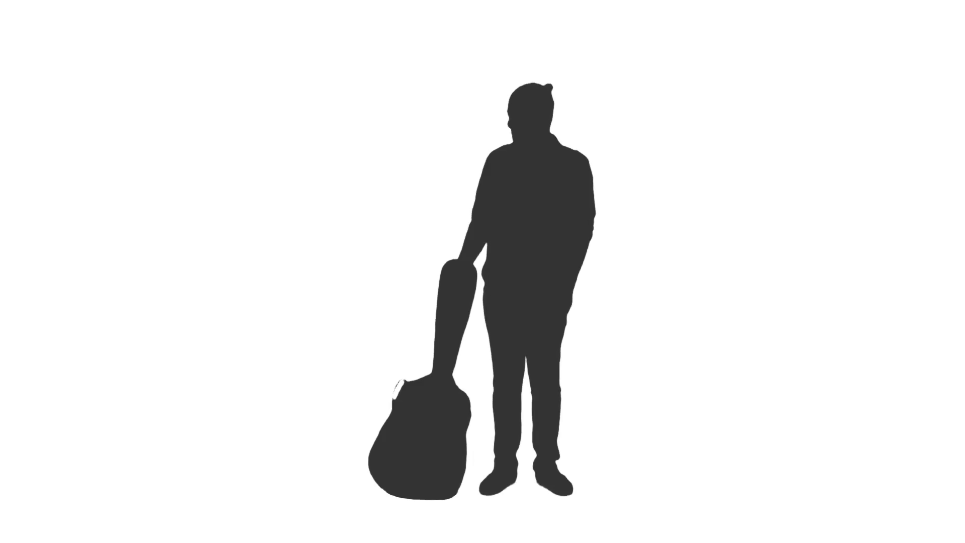 1920x1080 Silhouette Of A Young Man Walking With A Guitar. Side View. Full