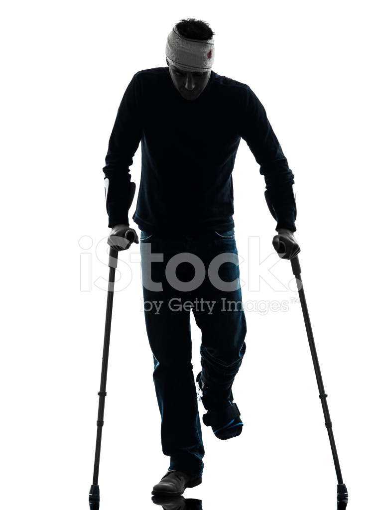 765x1024 Injured Man Walking With Crutches Silhouette Stock Photos