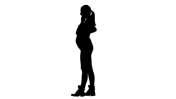 590x332 Pregnant Girl Talking On The Phone. Silhouette. White Background