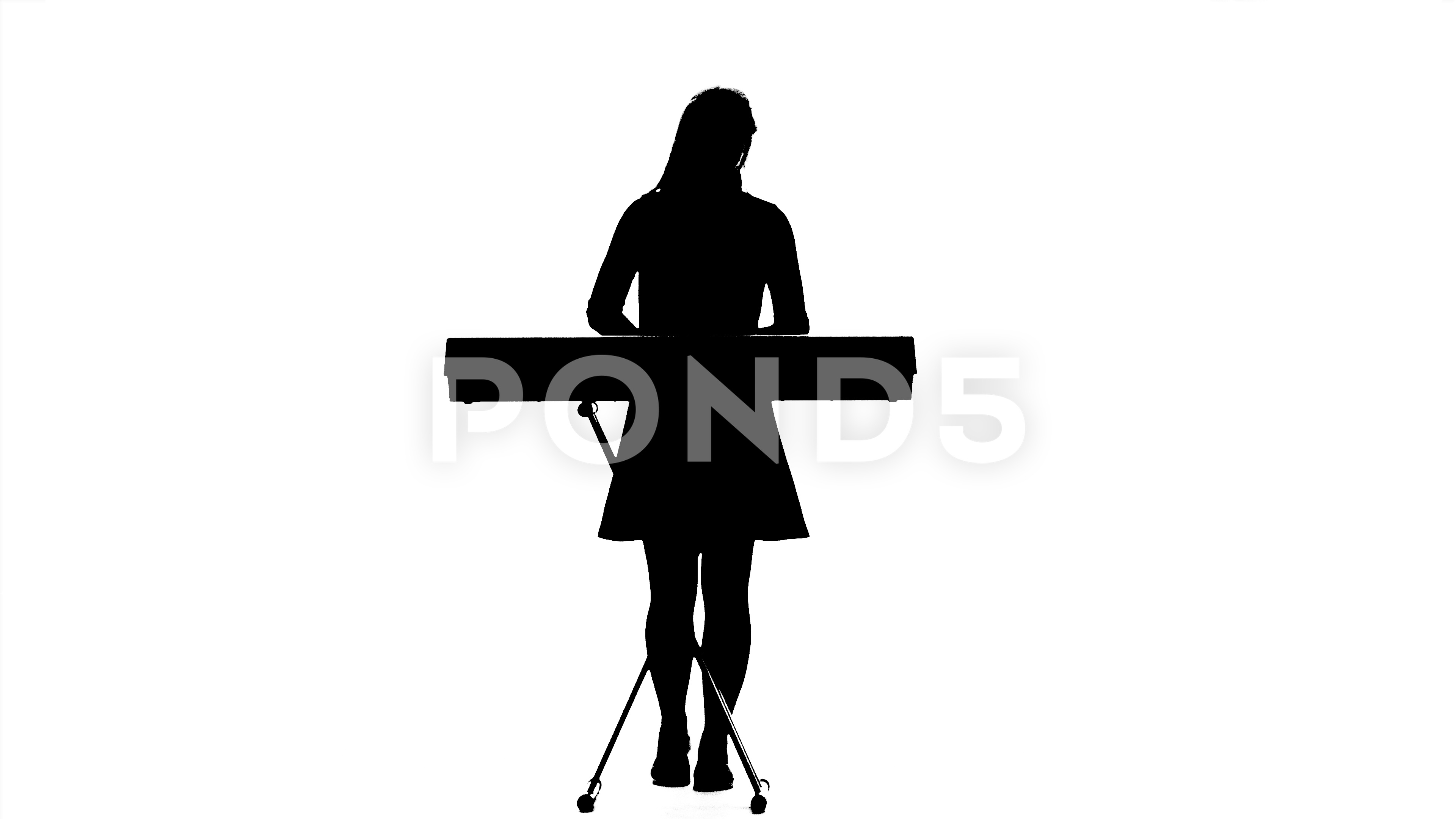 3840x2160 Silhouette Of A Girl Playing The Piano. White Background. Studio