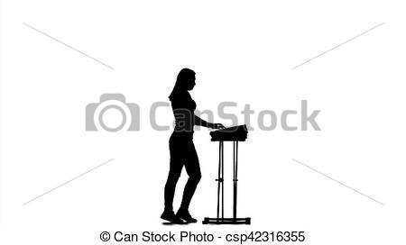 450x272 Silhouette. Piano. Girl Playing Fast Music And Claps . Stock