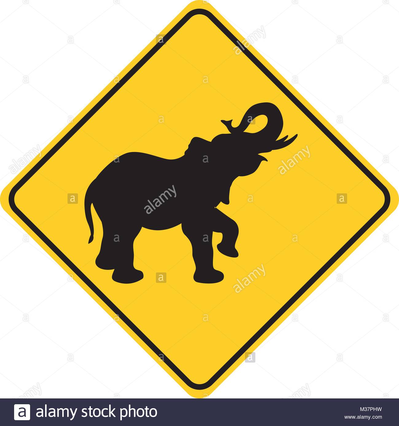 1300x1390 Elephant Silhouette Animal Traffic Sign Yellow Vector Illustration