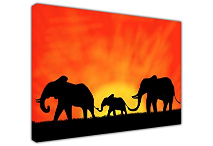 425x292 Canvas It Up African Elephant Family Under Sunset Silhouette Large