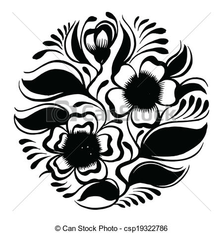 450x470 Silhouette Circle Branch Of Tea With Flowers And Leaves . Vector