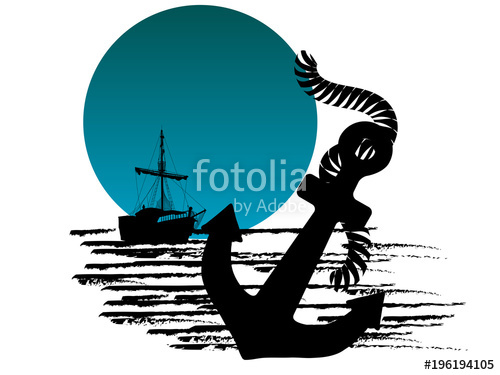 500x375 Silhouette Of The Pirate Ship And Anchor Stock Image And Royalty
