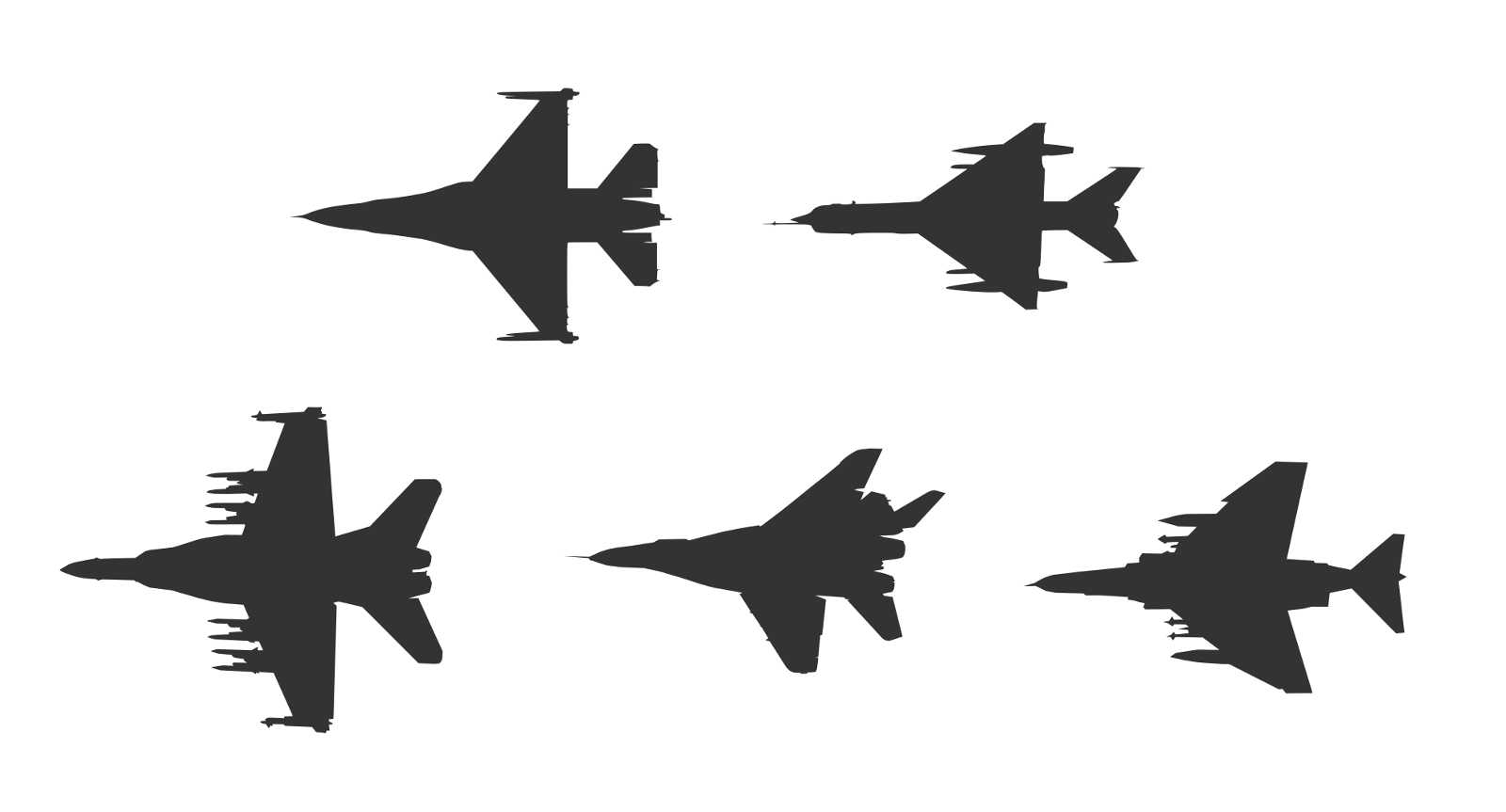 1600x863 5 Fighter Plane Top View Silhouette Vector (Eps, Svg)