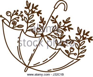 387x320 Brown Silhouette Of Umbrella With Plants Stock Vector Art