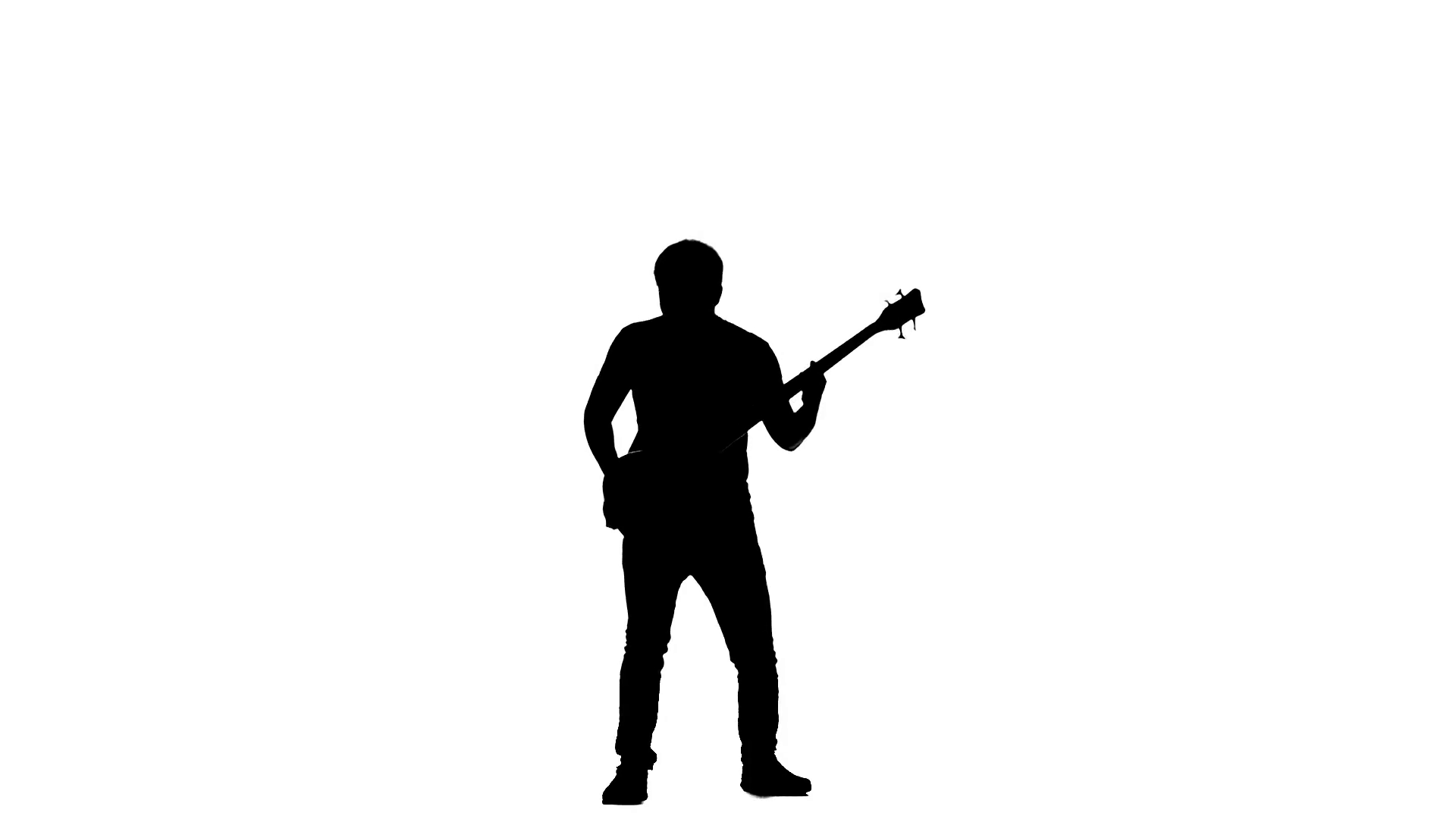 1920x1080 Silhouette A Bass Guitarist. Jumps Up While Play. Slow Motion