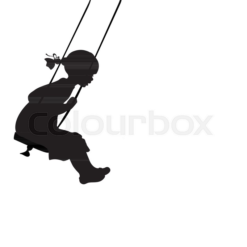 800x800 Silhouette Girl Play Swinging Swing. Vector Illustration Stock
