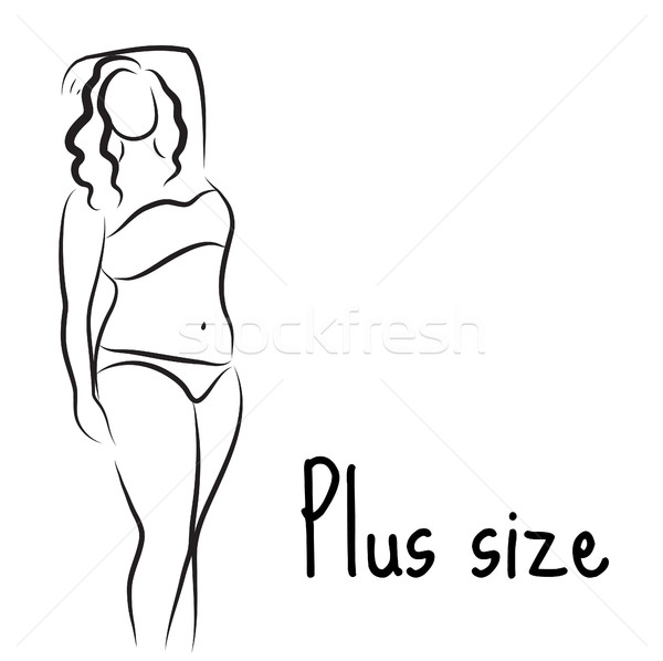 600x598 Girl Silhouette Sketch Plus Size Model. Curvy Woman Symbol. Vector