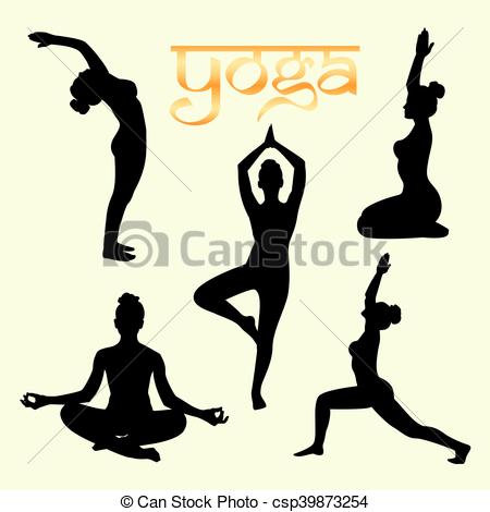 450x470 Set Of Yoga Poses Silhouette Black. Yoga Poses Silhouette
