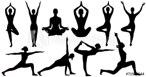 500x263 Yoga Poses Woman Silhouette, Set Isolated Over White Background