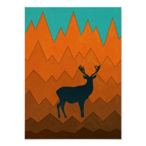 512x512 Deer Silhouette Autumn Fall Colorful Design Poster Design Posters