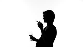 320x180 Very Pregnant Woman Smoke Cigarette And Vine , Silhouette, Tilt